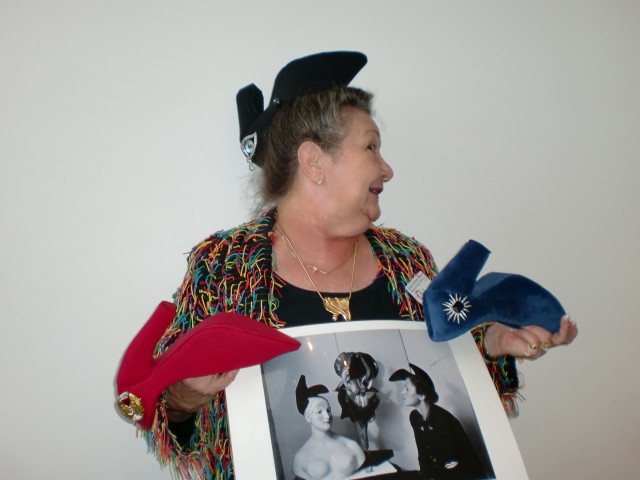 Janice with her Dali shoe hats at The Dali Museum in St. Petersburg