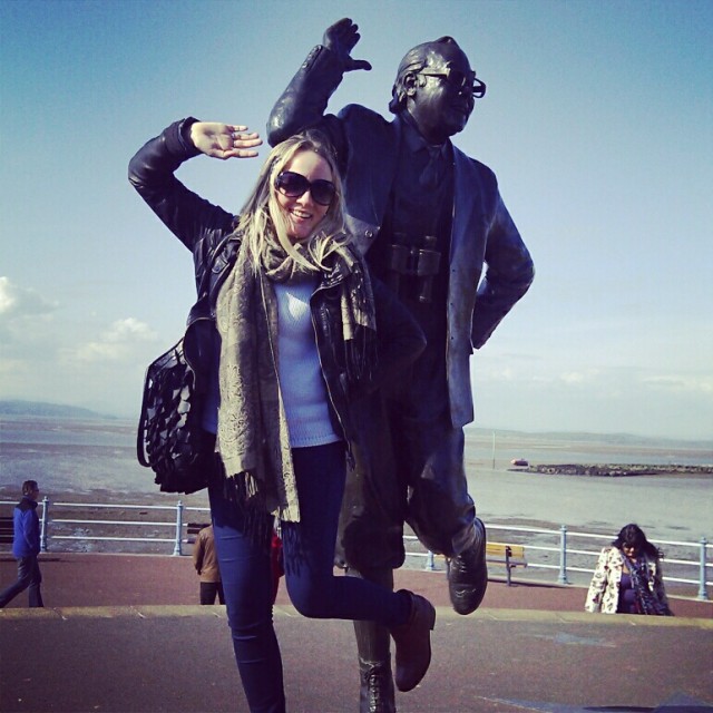 Posing with the Eric Morecambe Statue