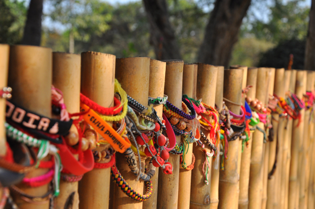 Bracelets left as a mark of respect at the Killing Fields in Cambodia