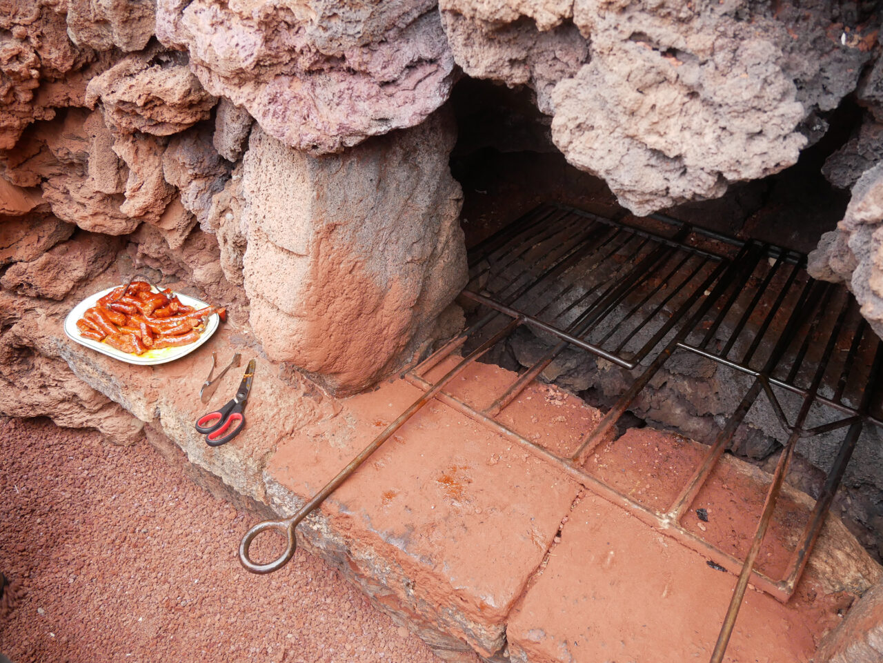 Cooking sausages using volcanic heat in Timanfaya National Park