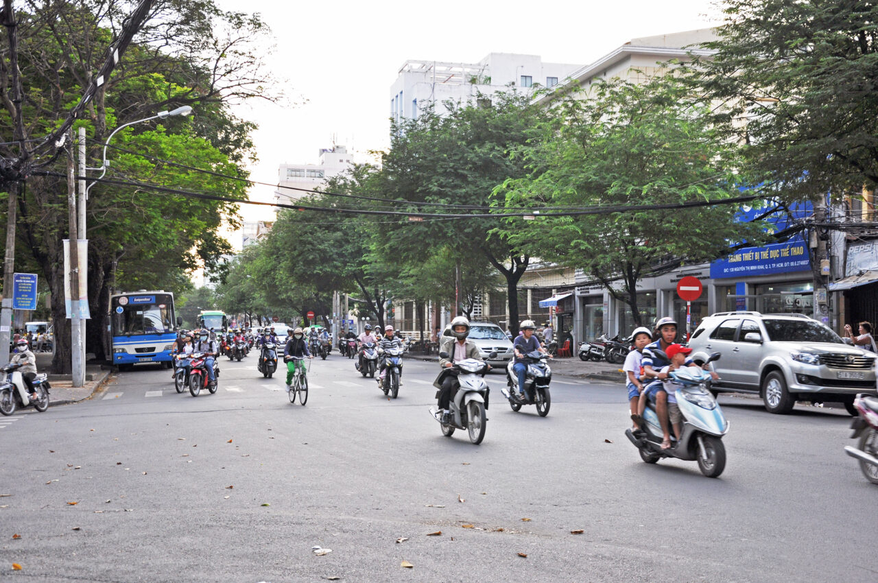 Ho Chi Minh City street with bicycles and scooters