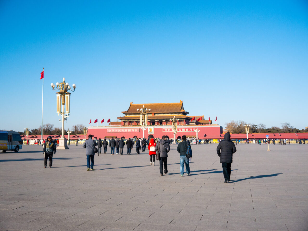 tourists walking in Tiananmen Square Beijing