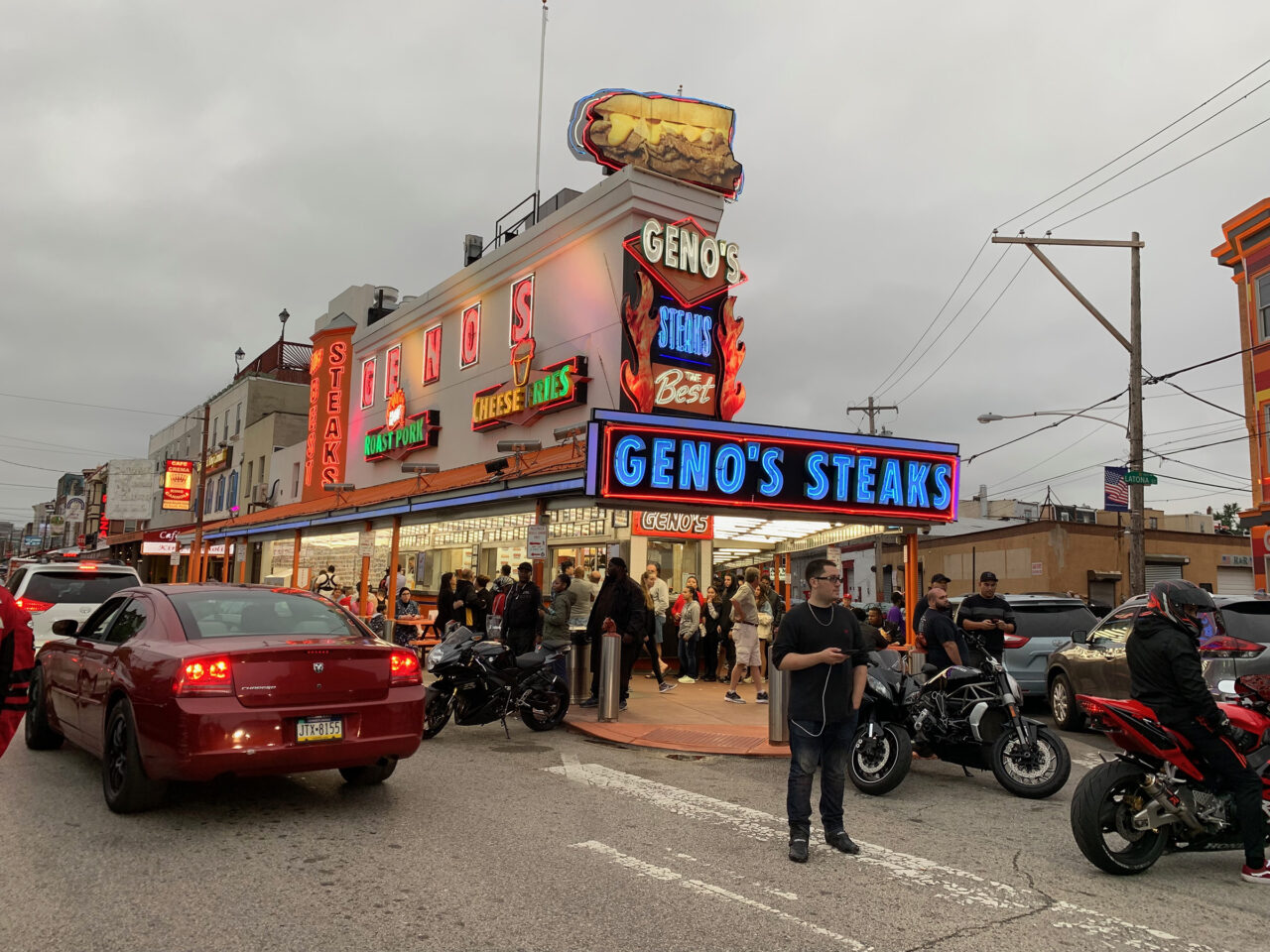 Outside Geno's Steaks Philadelphia