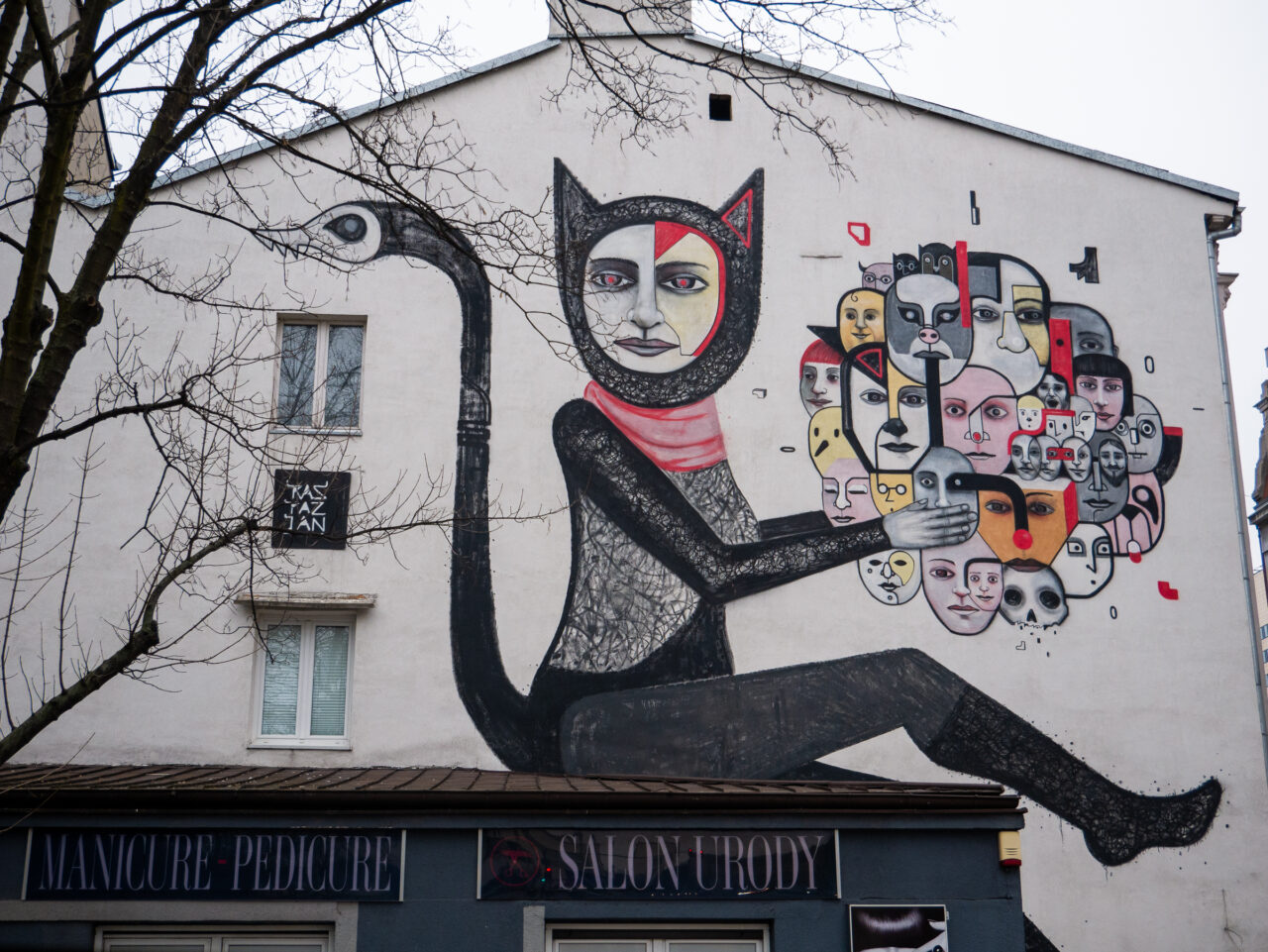 Cat Lady Mural in Lodz Poland