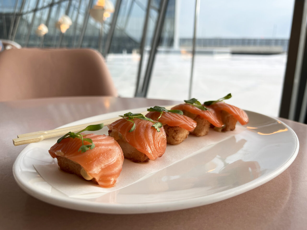 Salmon sushi at Paris Cafe, TWA Hotel, JFK