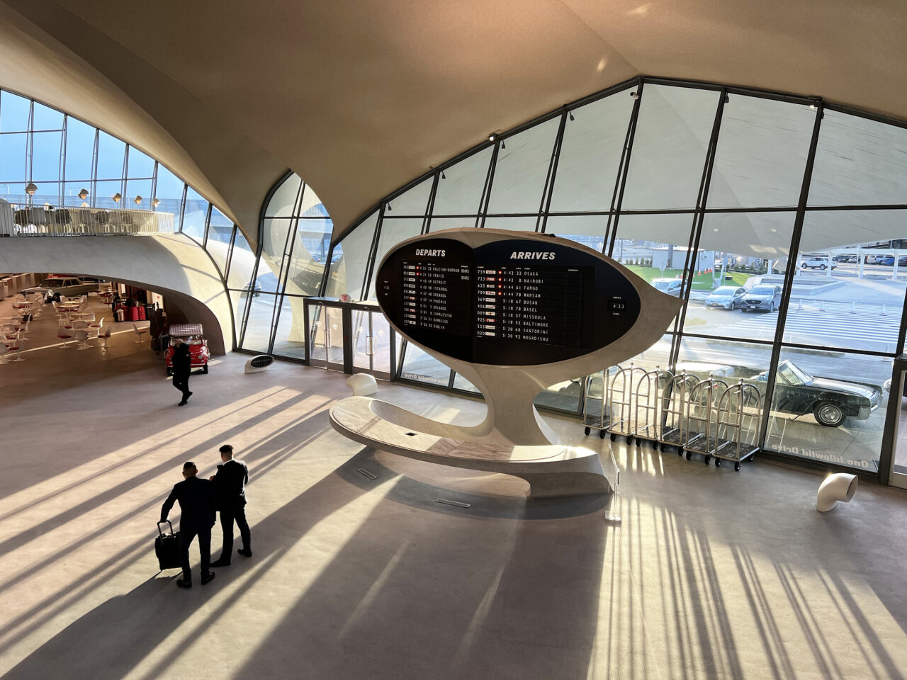 TWA Hotel departures and arrivals board