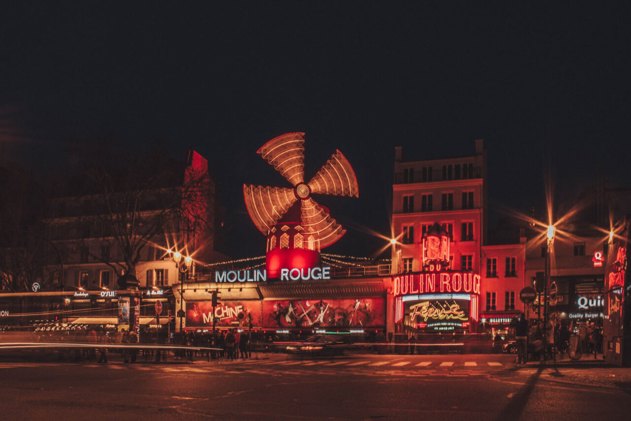 Moulin Rouge at night in Paris