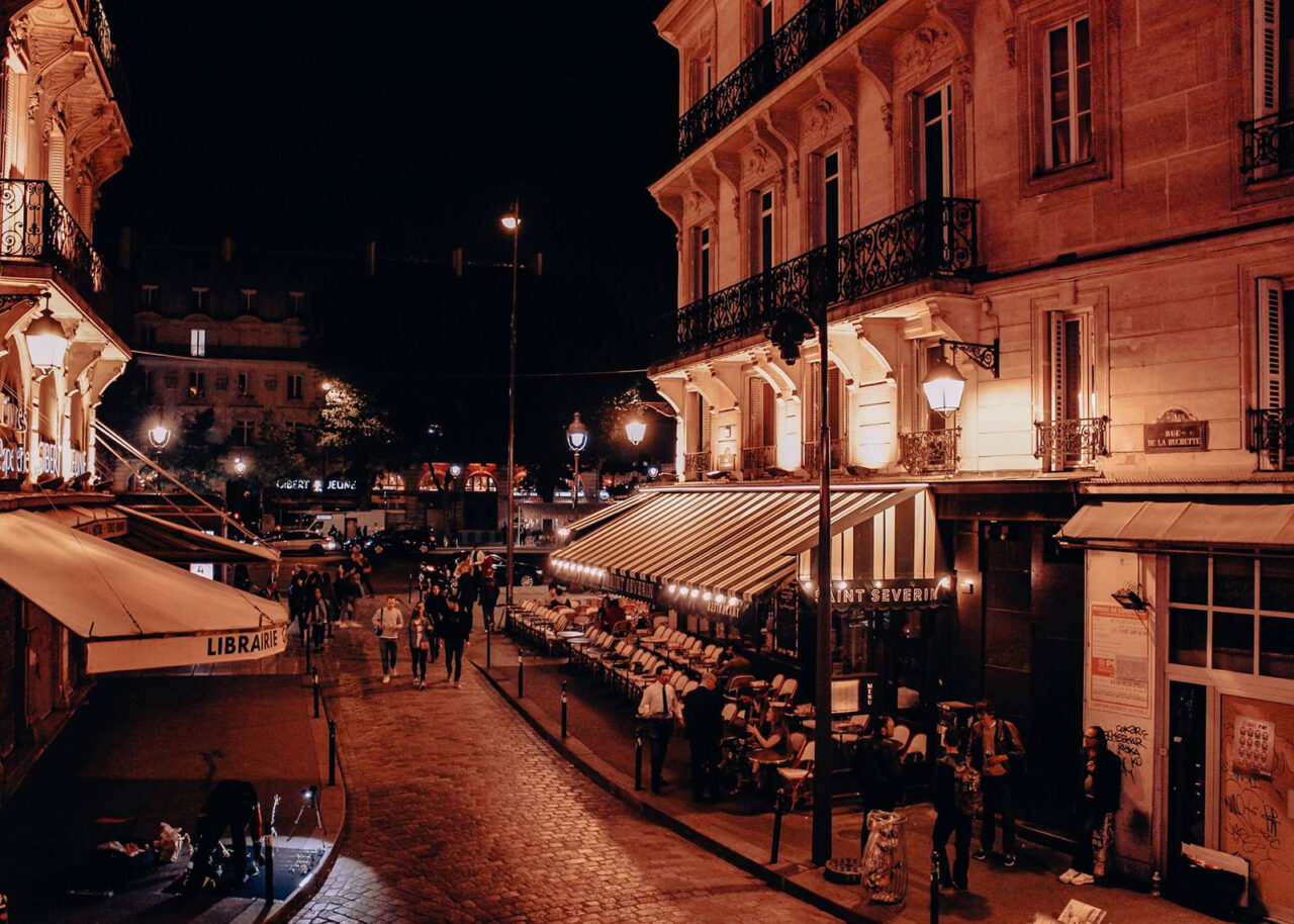 Latin quarter Paris at night