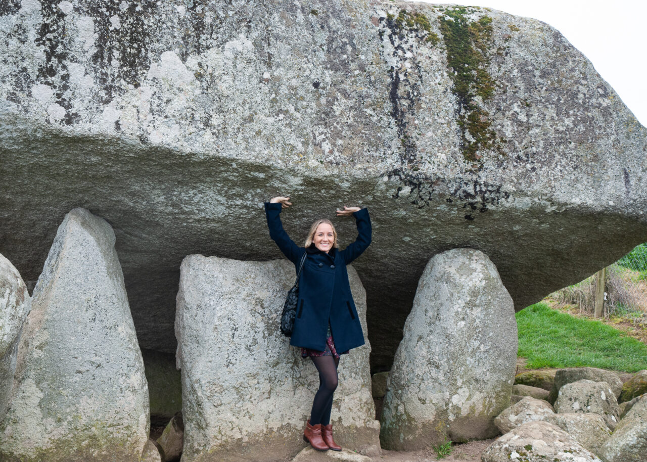 Posing with Megalithic Tomb in Wicklow
