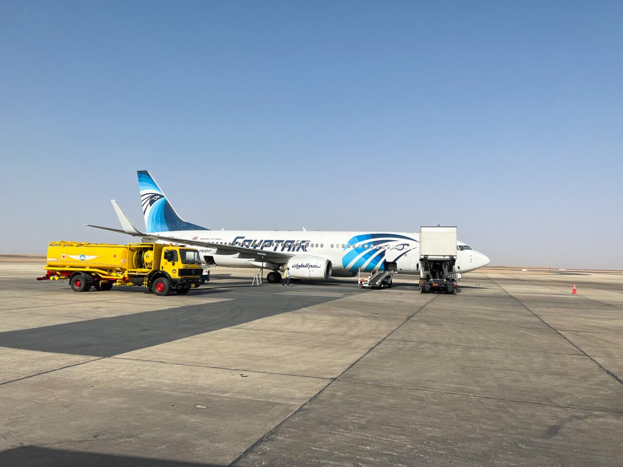 Egyptair plane on tarmac in Aswan