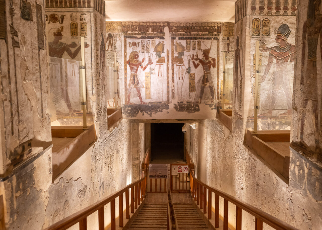 Wall paintings inside a tomb in the Valley of the Kings