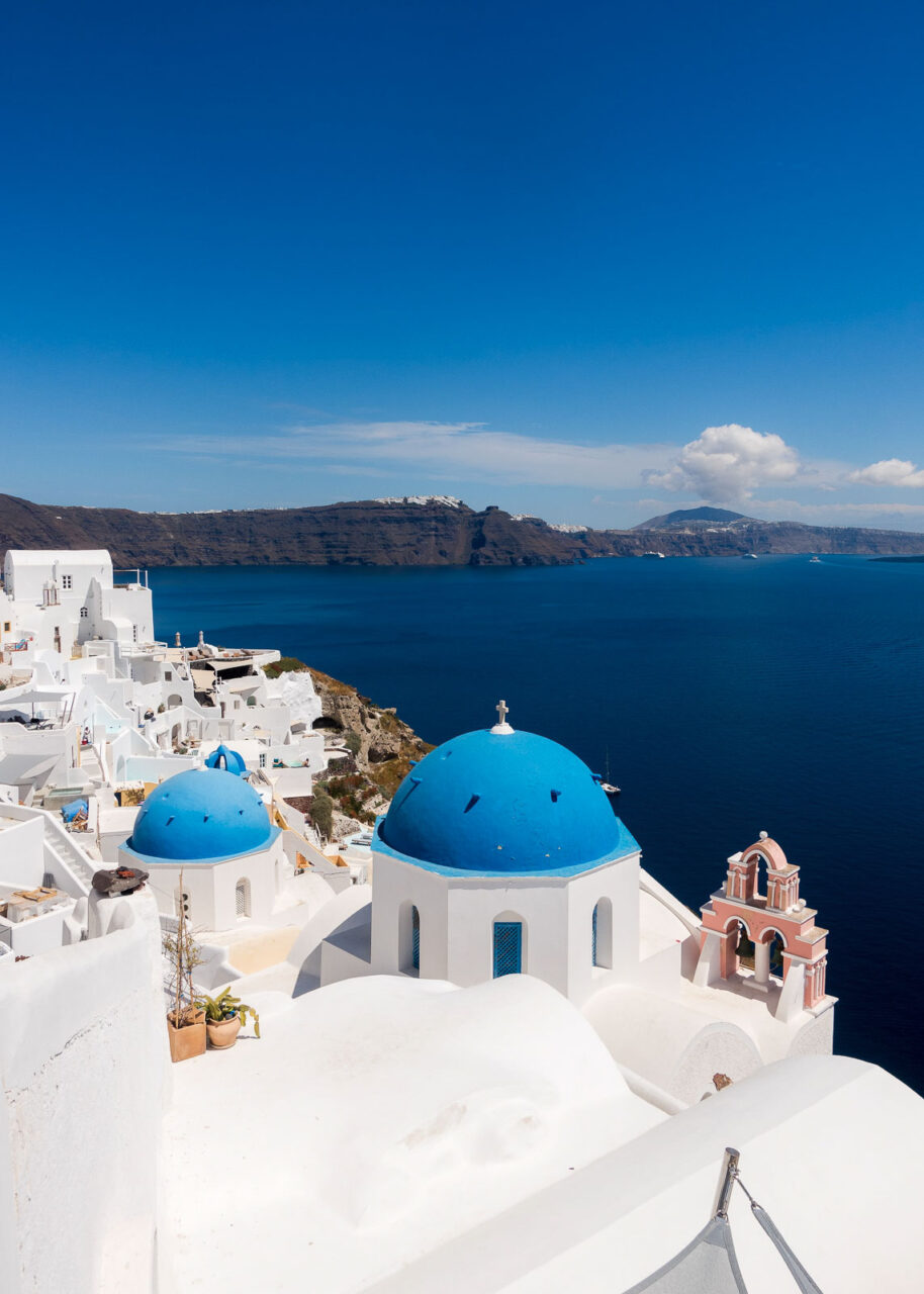 Blue and white buildings in Santorini, Greece