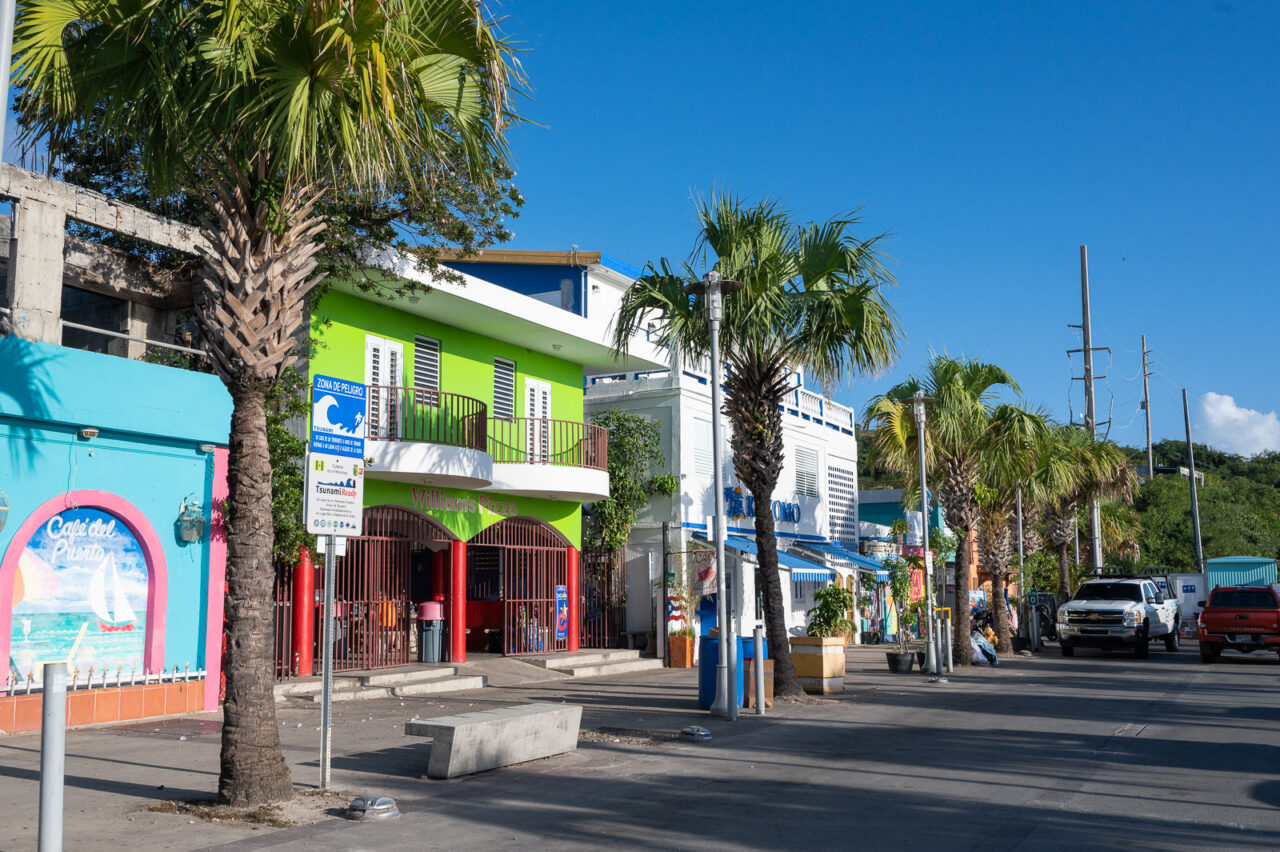 Row of shops and restaurants near Culebra ferry terminal