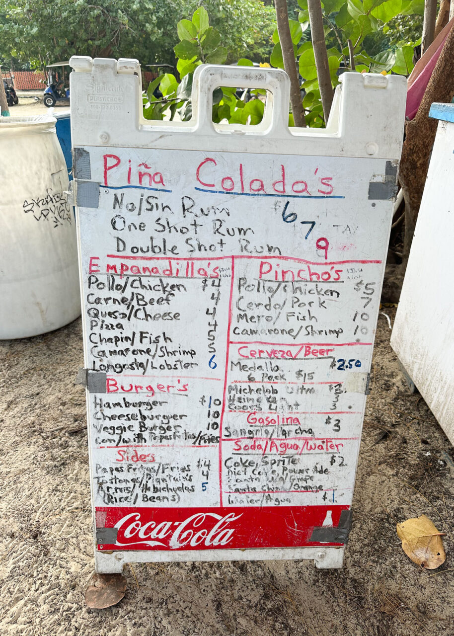 Food prices at Flamenco Beach