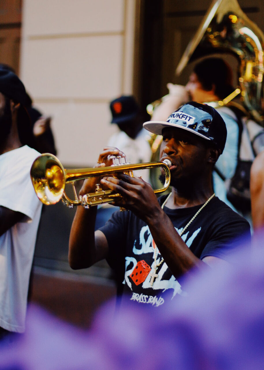 Jazz musician playing trumpet in New Orleans