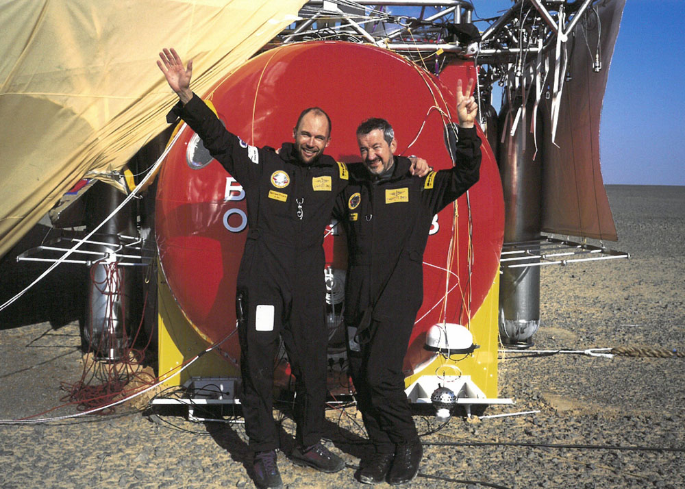 Bertrand Piccard and Brian Jones after circumnavigating the world