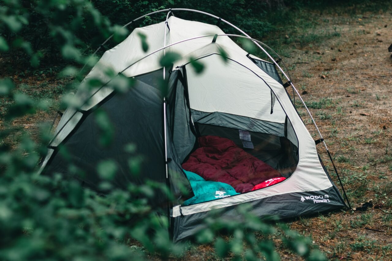 Camping tent with sleeping bags