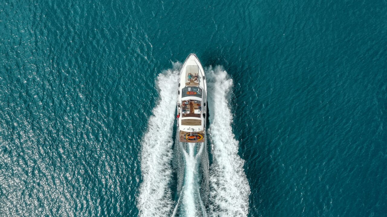 aerial view of a yacht