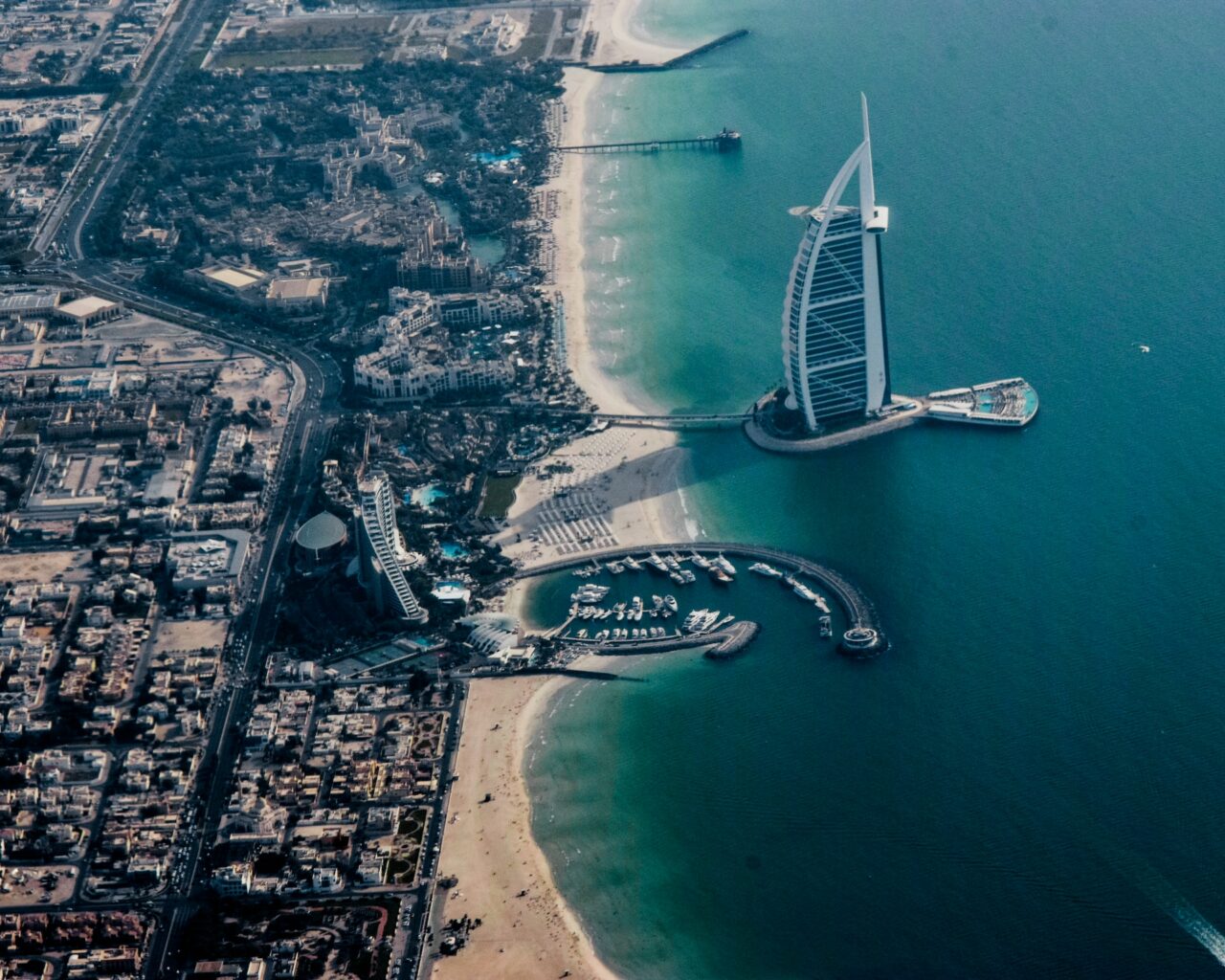 Aerial view of the Burj al Arab in Dubai