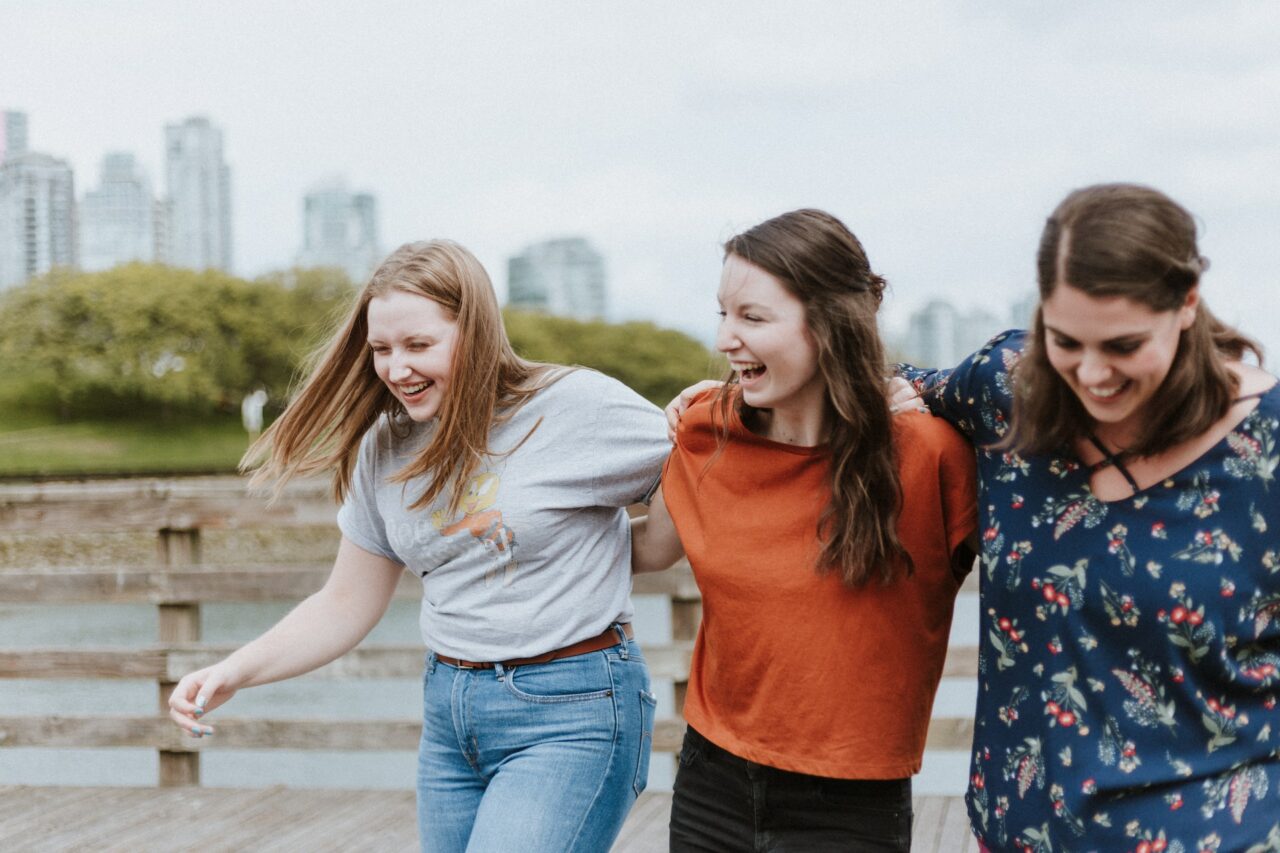 Three female friends traveling