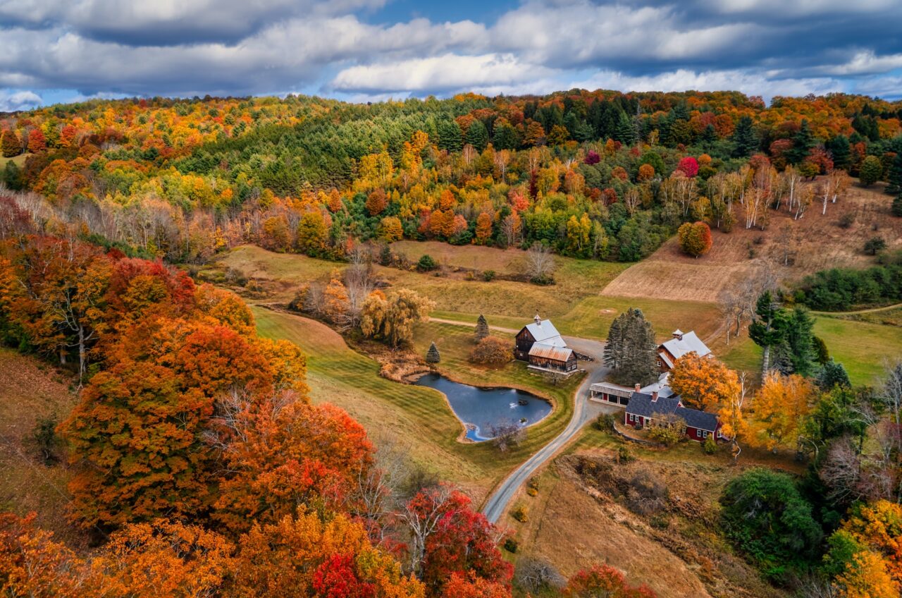Barn nestled in a valley in Vermont