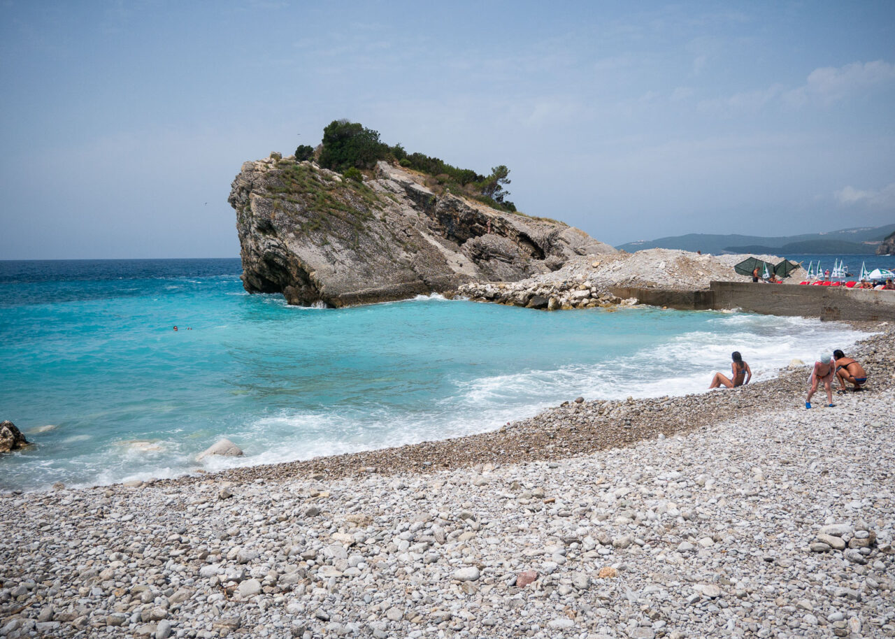 Rocky beach and headland on Sveti Nikola Island in Montenegro