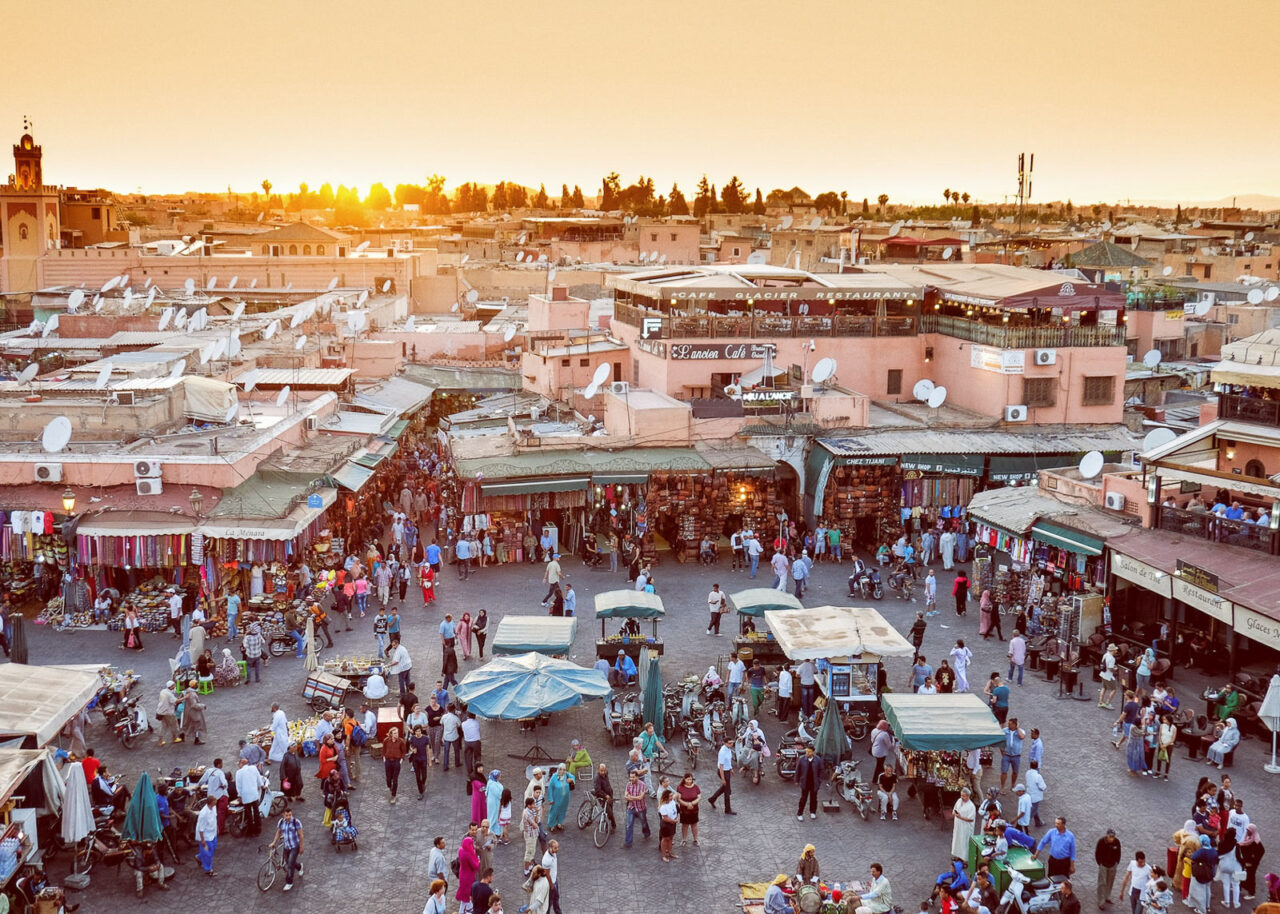 Jemaa el-Fnaa in Marrakech at sunset