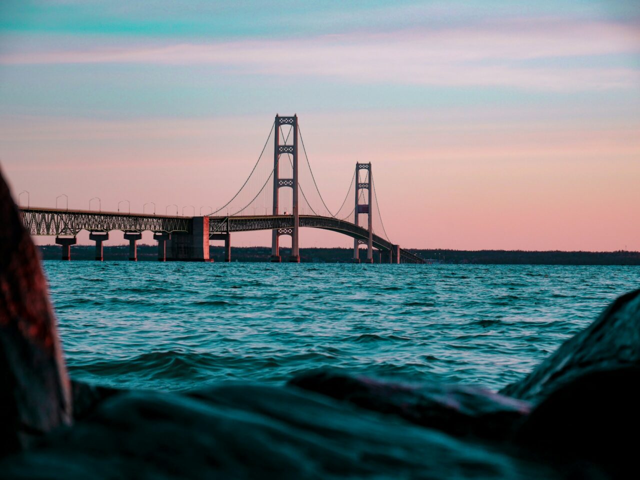 Mackinac Bridge at sunset 