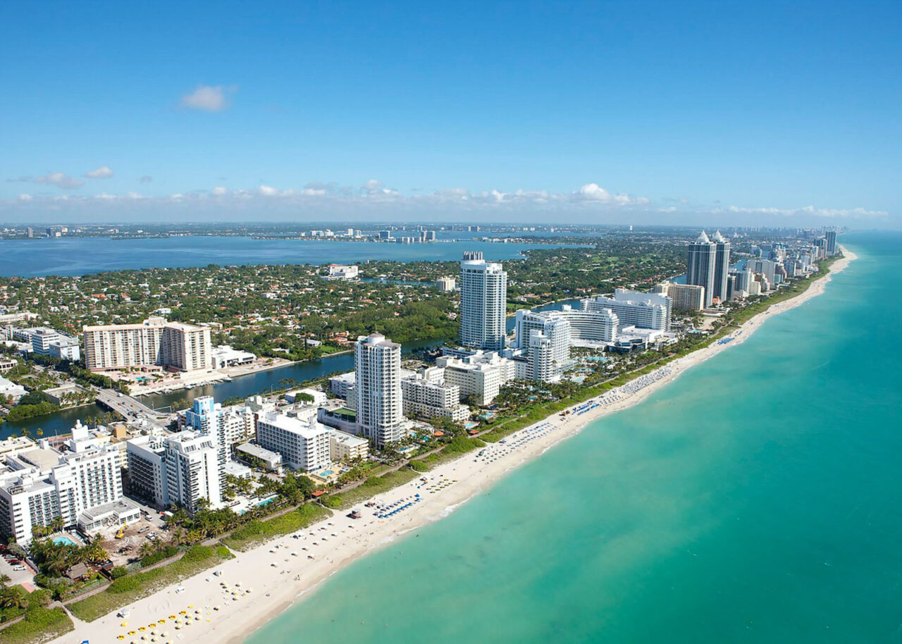 Aerial shot of Miami Beach coastline