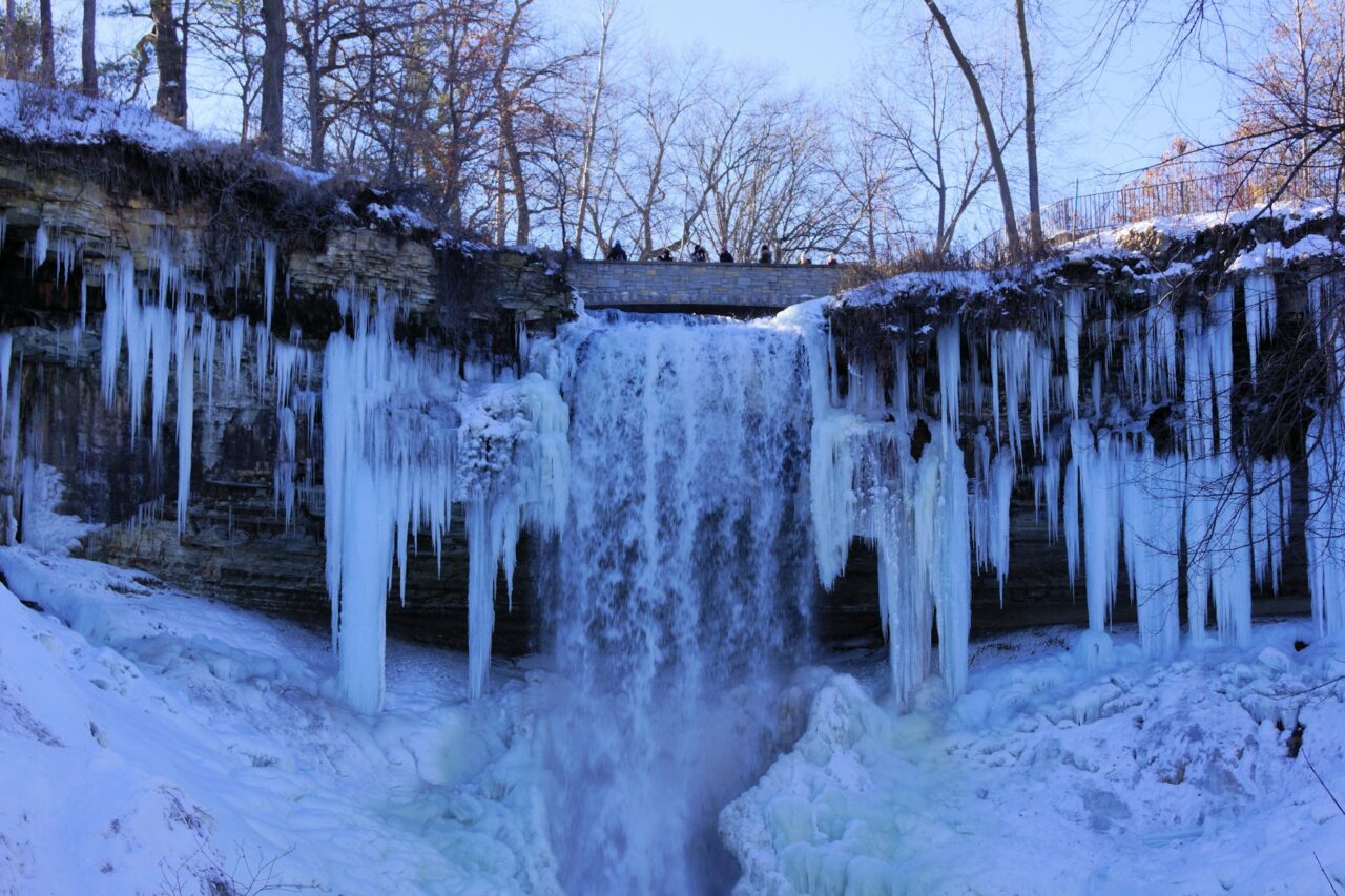 Frozen Minnehaha falls in winter