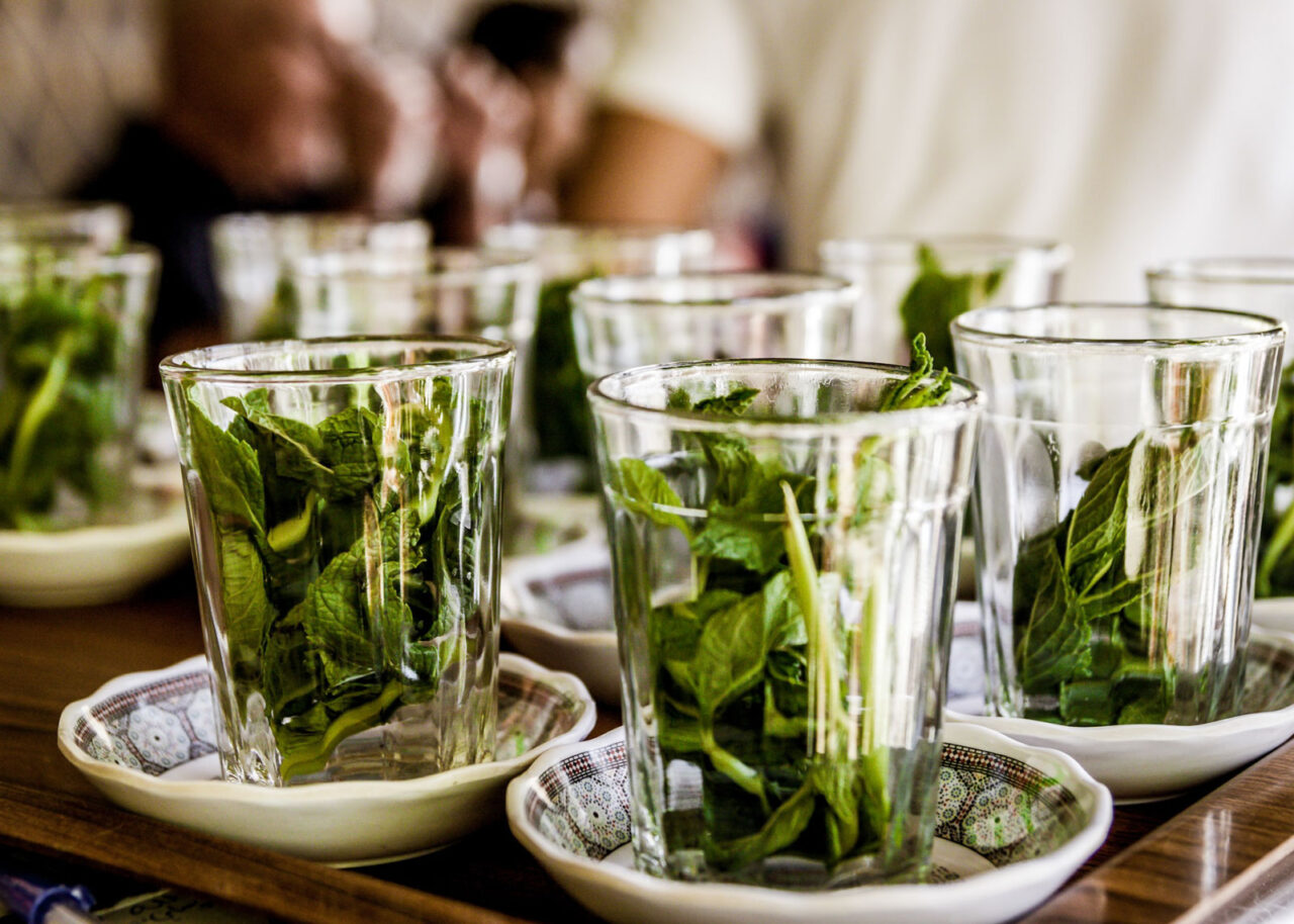 Mint leaves in glasses in the Atlas Mountains