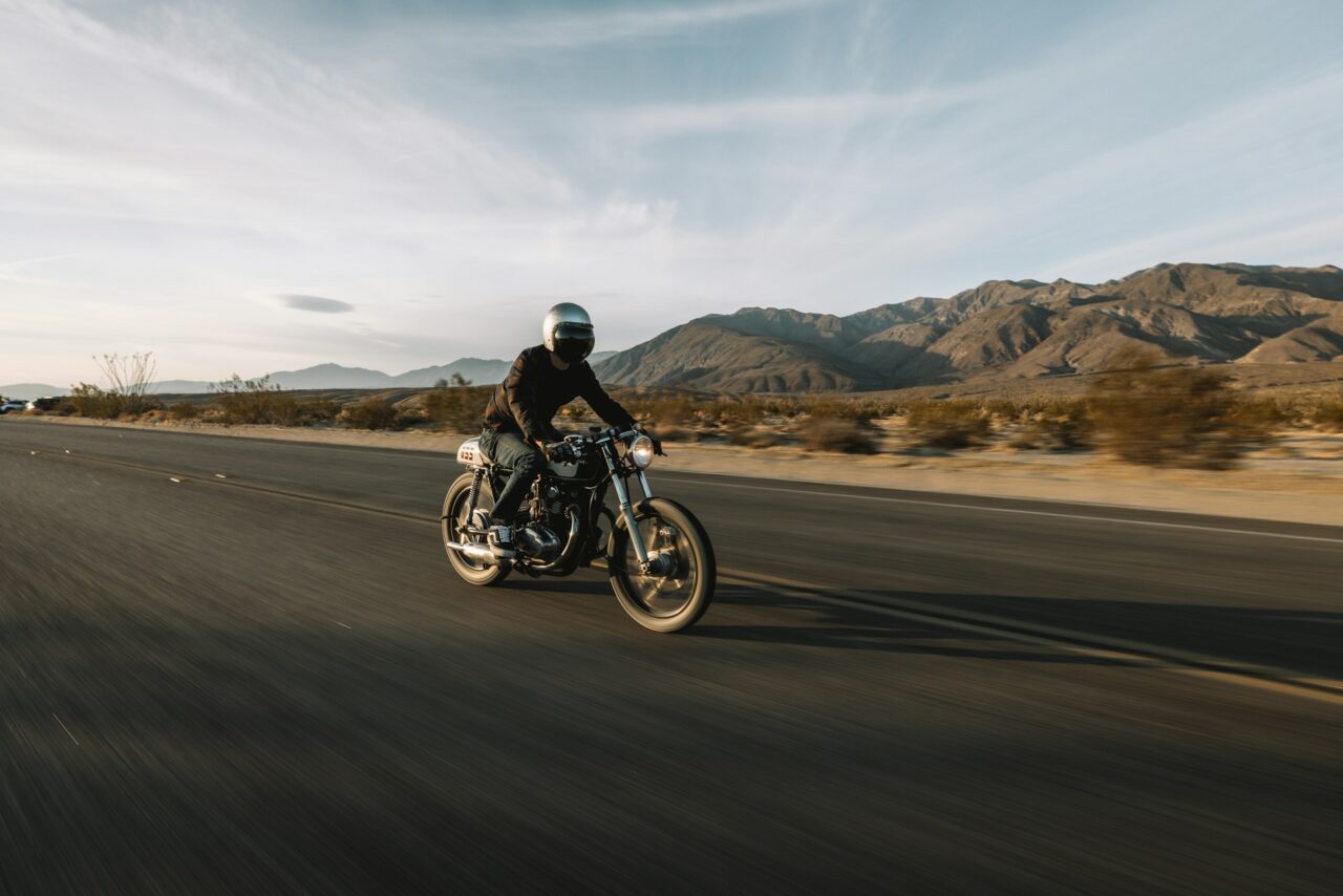 Man on a motorcycle in Palm Springs