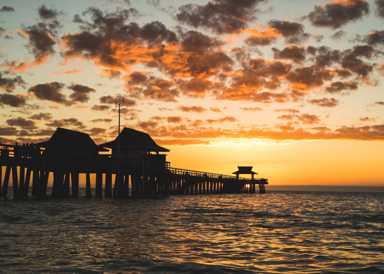 Naples Pier in Florida at sunset