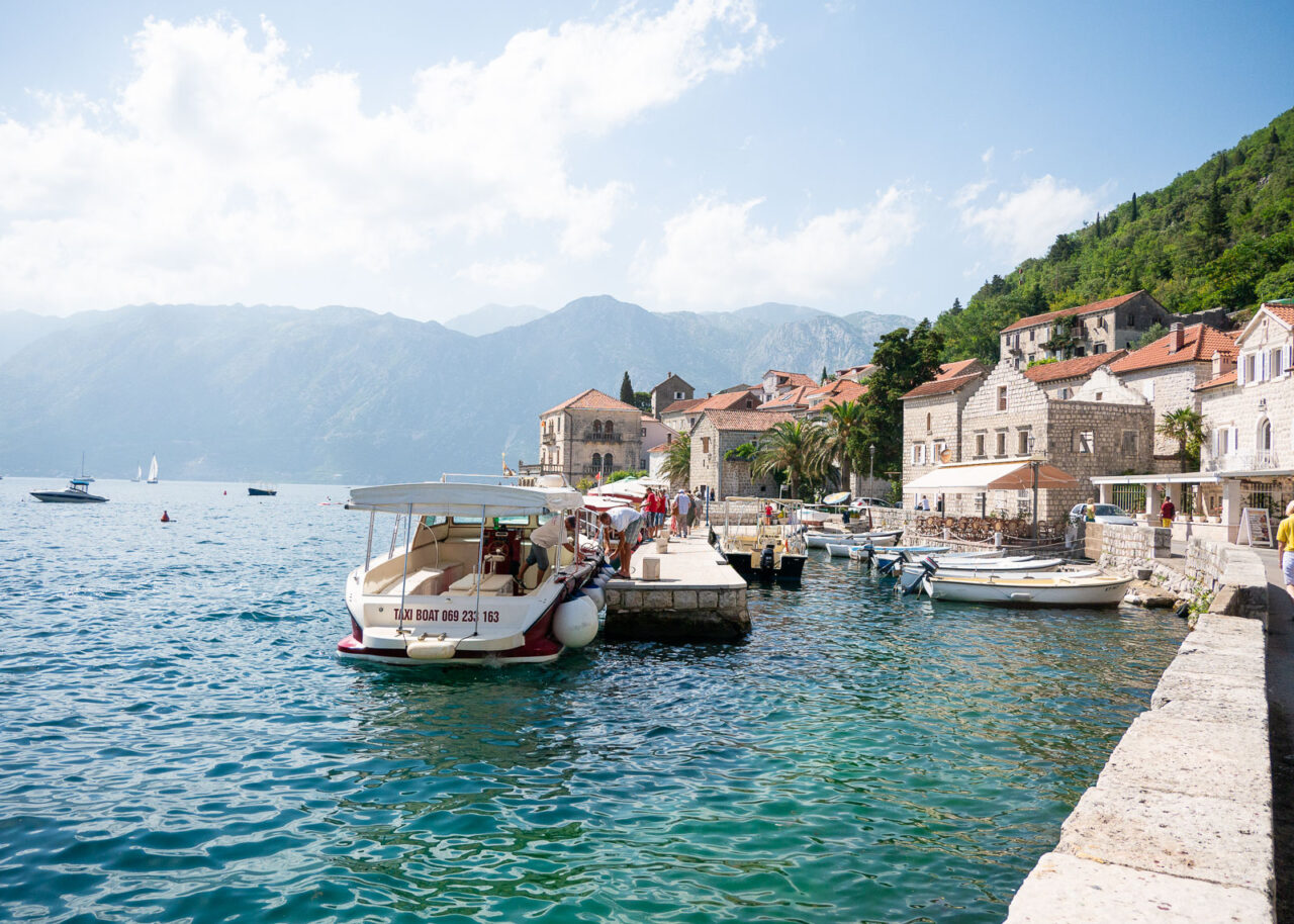 Perast waterfront in Kotor Bay, Montenegro