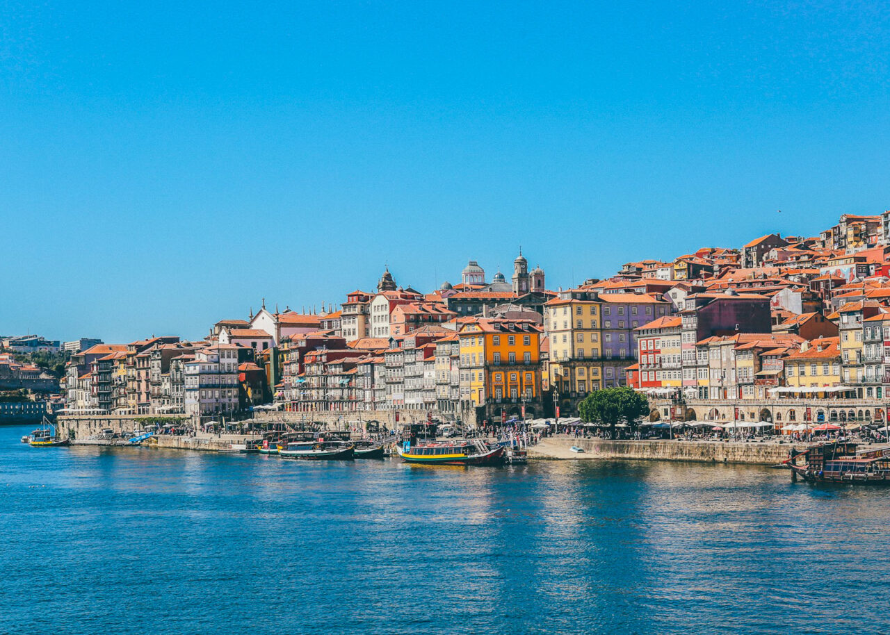 View of Porto and the Douro River on a sunny day in Portugal