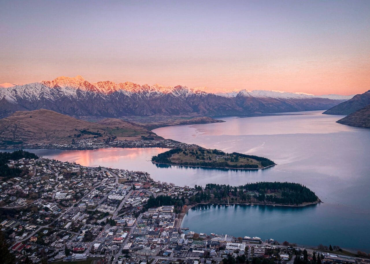Queenstown New Zealand at sunset