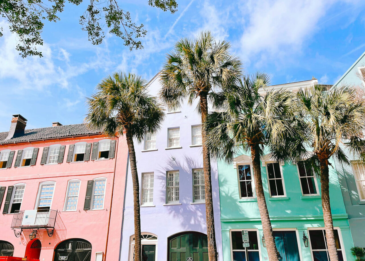 Colorful buildings on Rainbow Row, Charleston