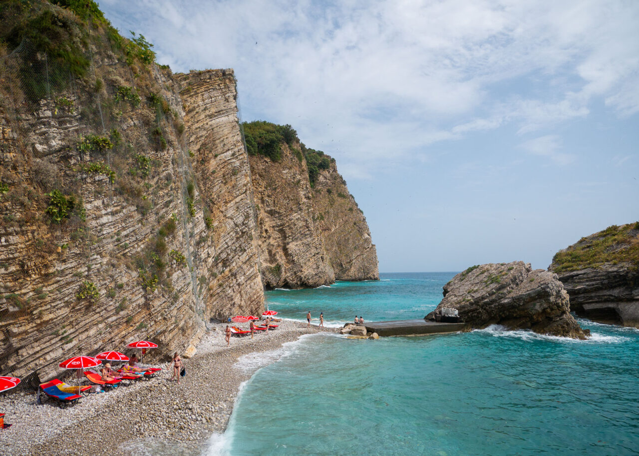 Cliffs and turquoise water on Sveti Nikola "Hawaii Island" Montenegro