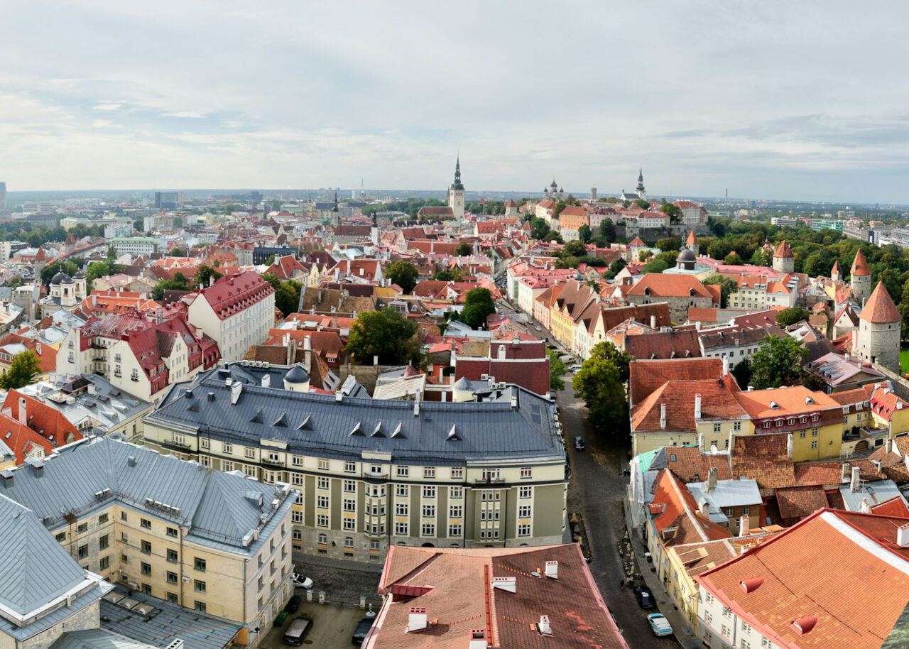 Wide angle view of Tallinn, Estonia, from above