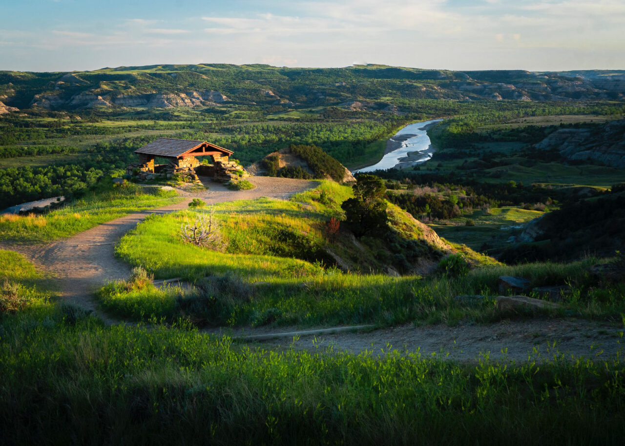 Green grass field in Theodore Roosevelt National Park, North Dakota