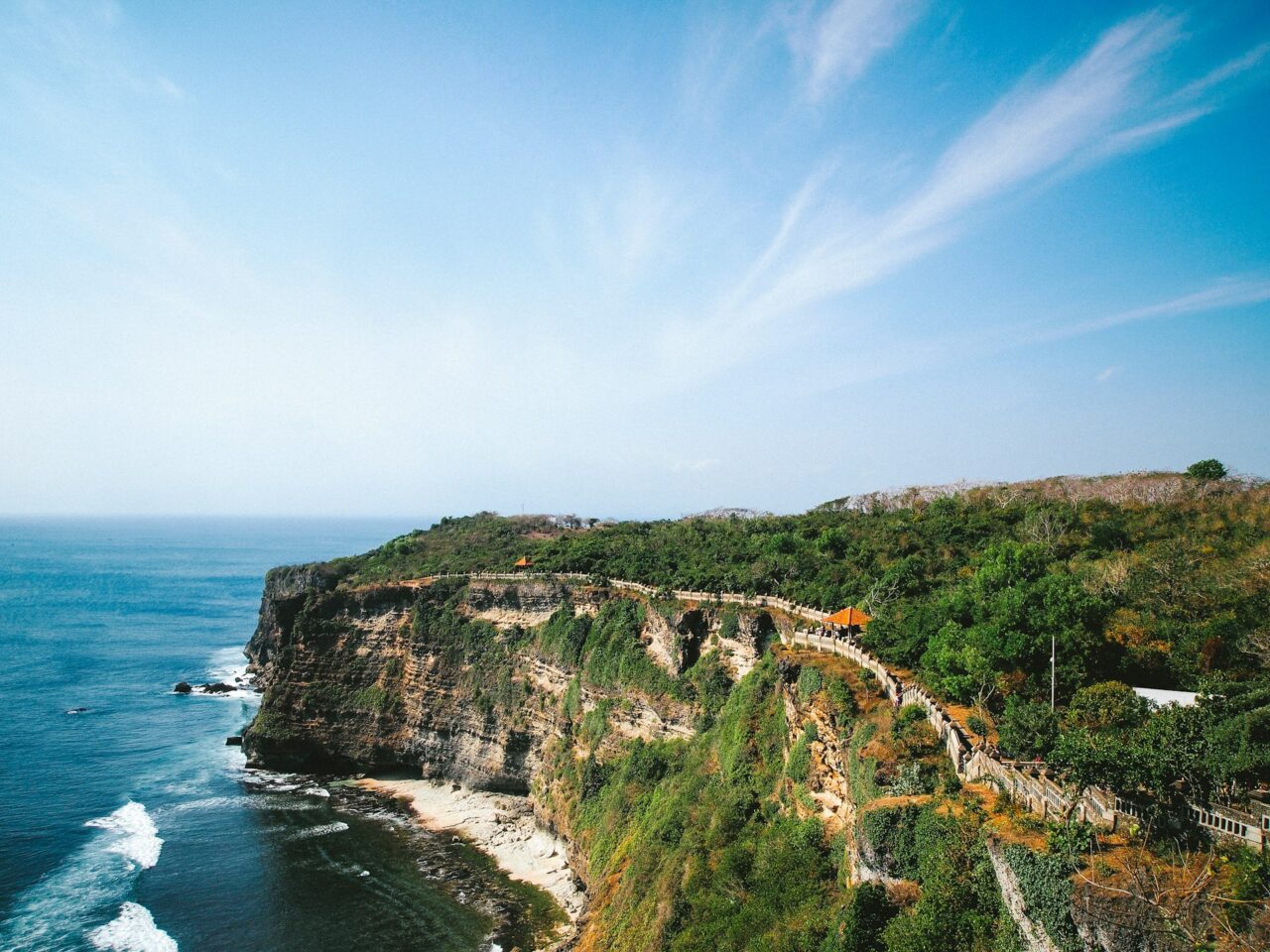 View of cliffs and ocean at  Uluwatu Temple in Bali