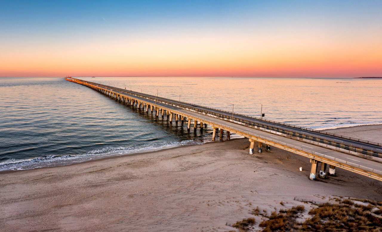 Chesapeake Bay bridge at sunset