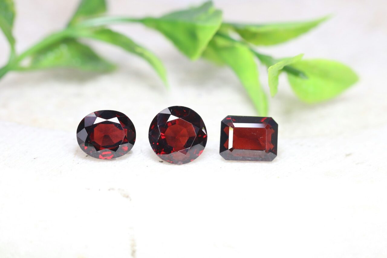 Garnet gemstones on a white background 