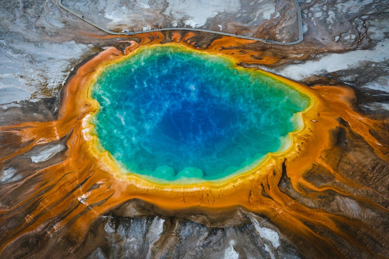 Aerial view of Grand Prismatic Spring, Wyoming