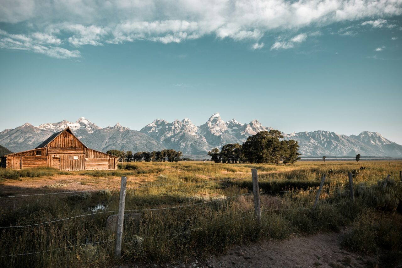 Open field with mountains in Grand Teton National Park 