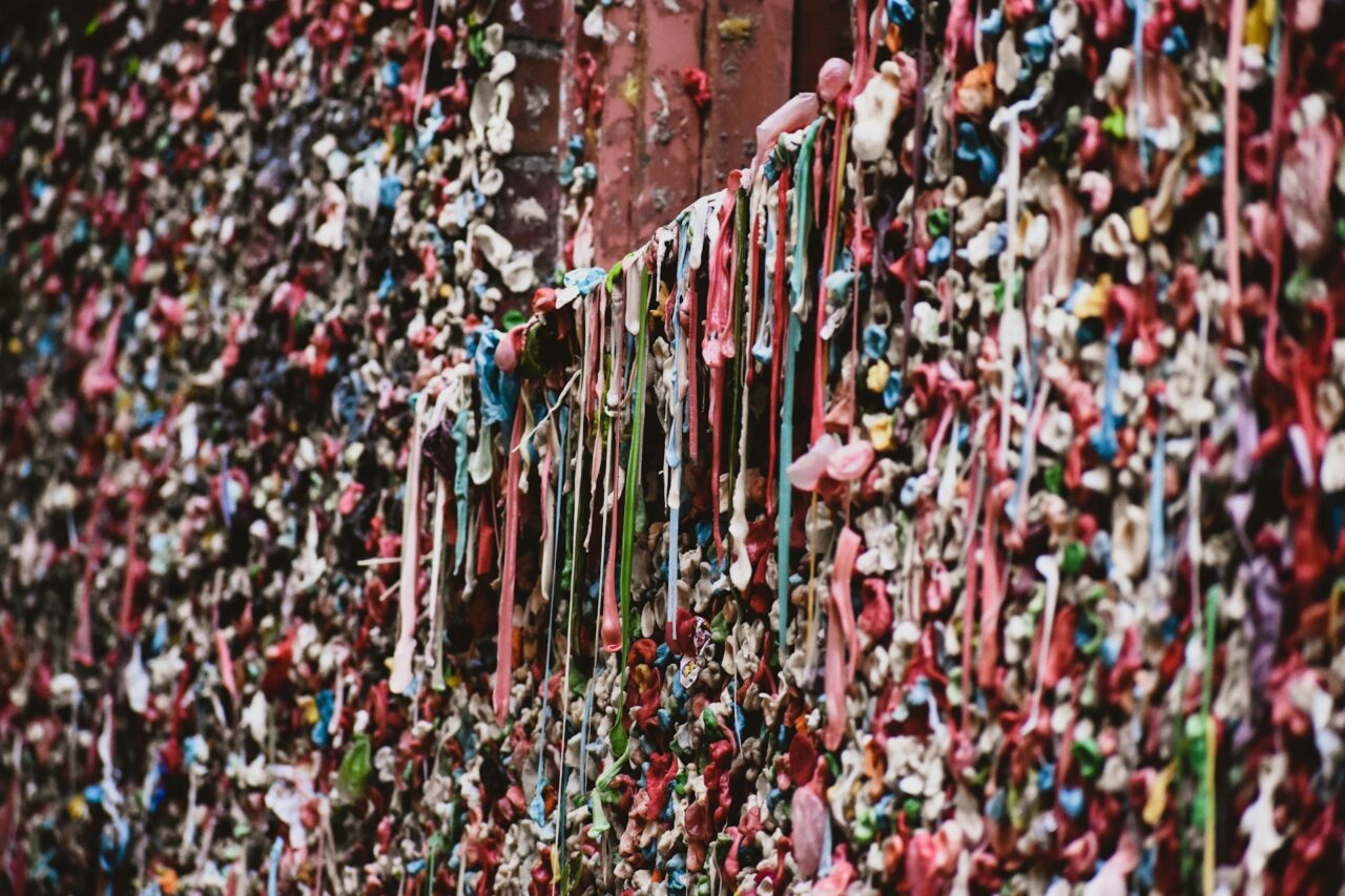 Close up of gum at the Gum Wall, Seattle