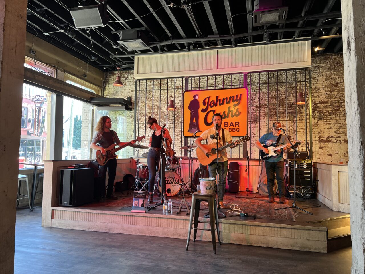 Band playing country music at Johnny Cash's Bar in downtown Nashville