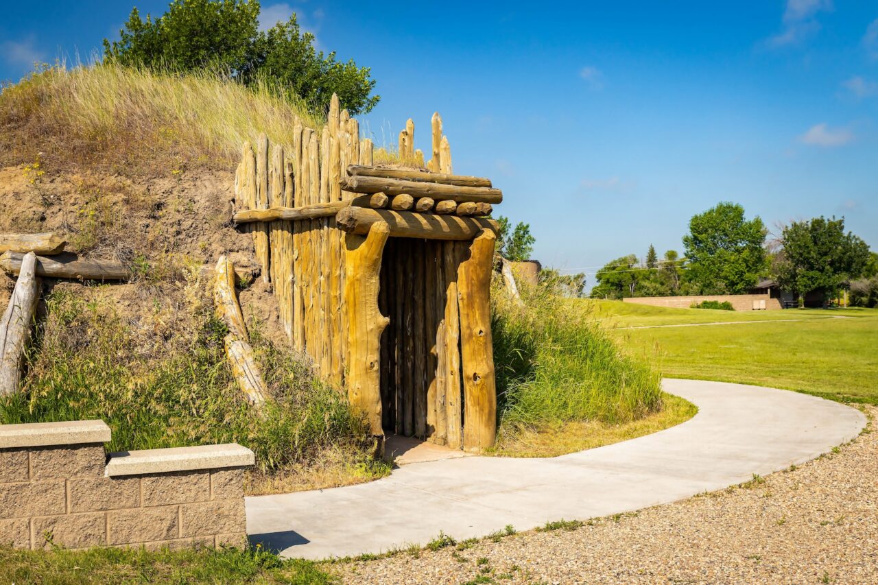 Reconstructed earth lodges in Knife River Indian Villages in North Dakota