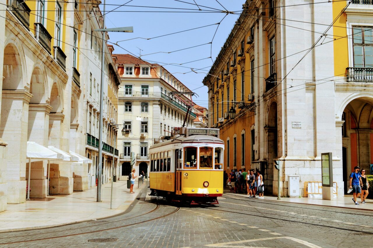 Yellow number 25 tram in Lisbon