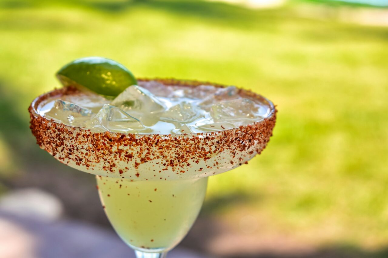 Close up of a margarita with lime and salt